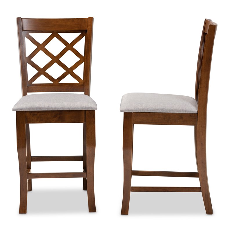 Baxton Studio Aria Gray Upholstered Walnut Wood 2-Piece Pub Chair Set