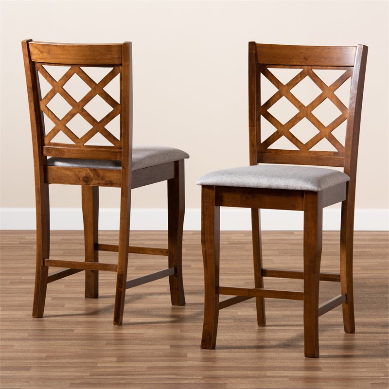 Baxton Studio Aria Gray Upholstered Walnut Wood 2-Piece Pub Chair Set