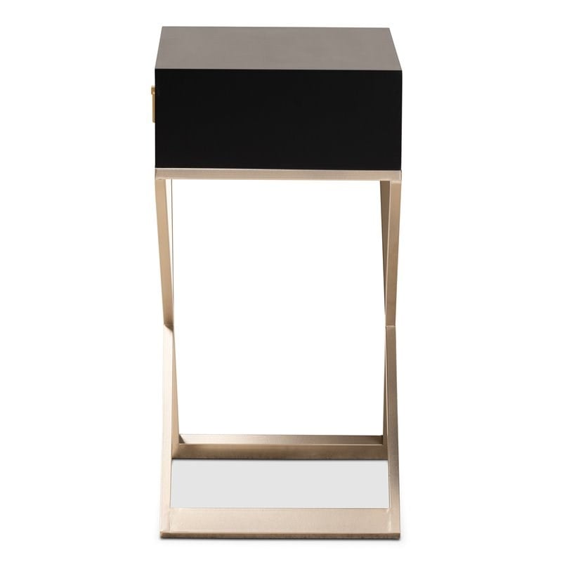 Baxton Studio Patricia Black Wood and Powder Brass Metal 1-Drawer End Table