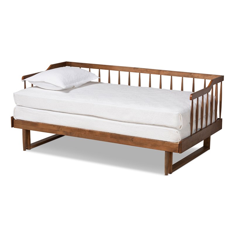 Baxton Studio Muriel Walnut Wood Expandable Twin to King Size Spindle Daybed