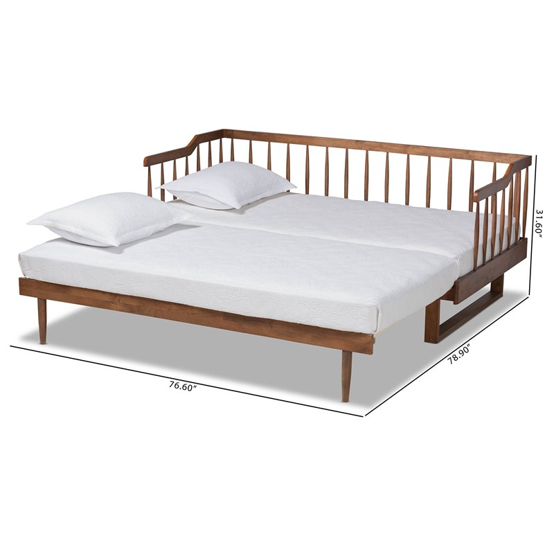 Baxton Studio Muriel Walnut Wood Expandable Twin to King Size Spindle Daybed