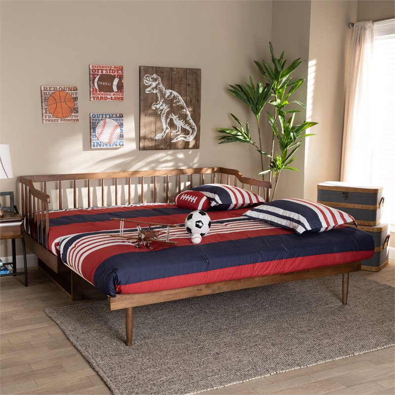Baxton Studio Muriel Walnut Wood Expandable Twin to King Size Spindle Daybed