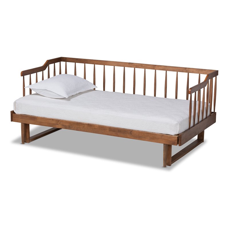 Baxton Studio Muriel Walnut Wood Expandable Twin to King Size Spindle Daybed