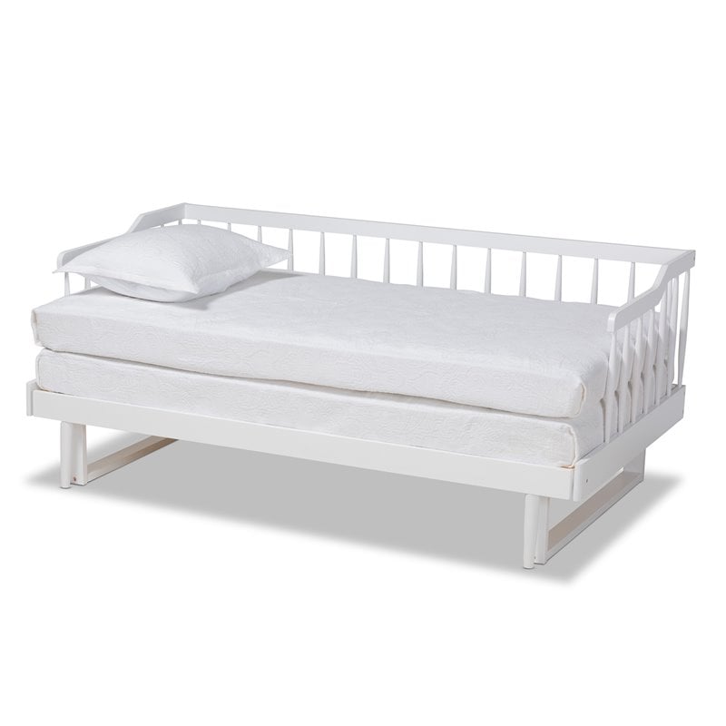 Baxton Studio Muriel White Wood Expandable Twin to King Size Spindle Daybed