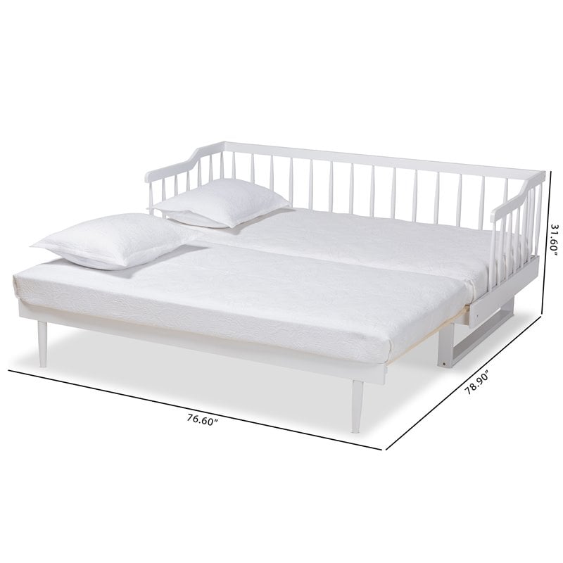 Baxton Studio Muriel White Wood Expandable Twin to King Size Spindle Daybed