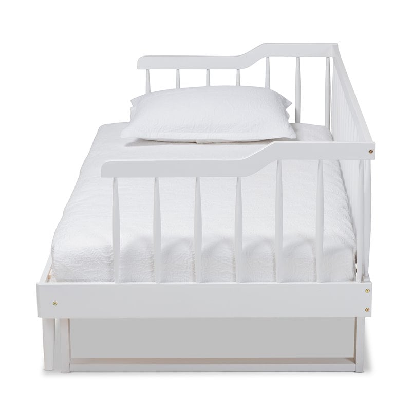 Baxton Studio Muriel White Wood Expandable Twin to King Size Spindle Daybed
