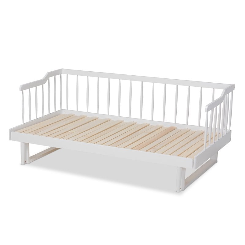 Baxton Studio Muriel White Wood Expandable Twin to King Size Spindle Daybed