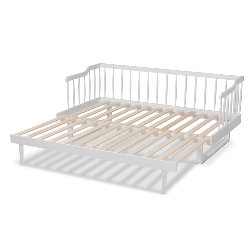 Baxton Studio Muriel White Wood Expandable Twin to King Size Spindle Daybed