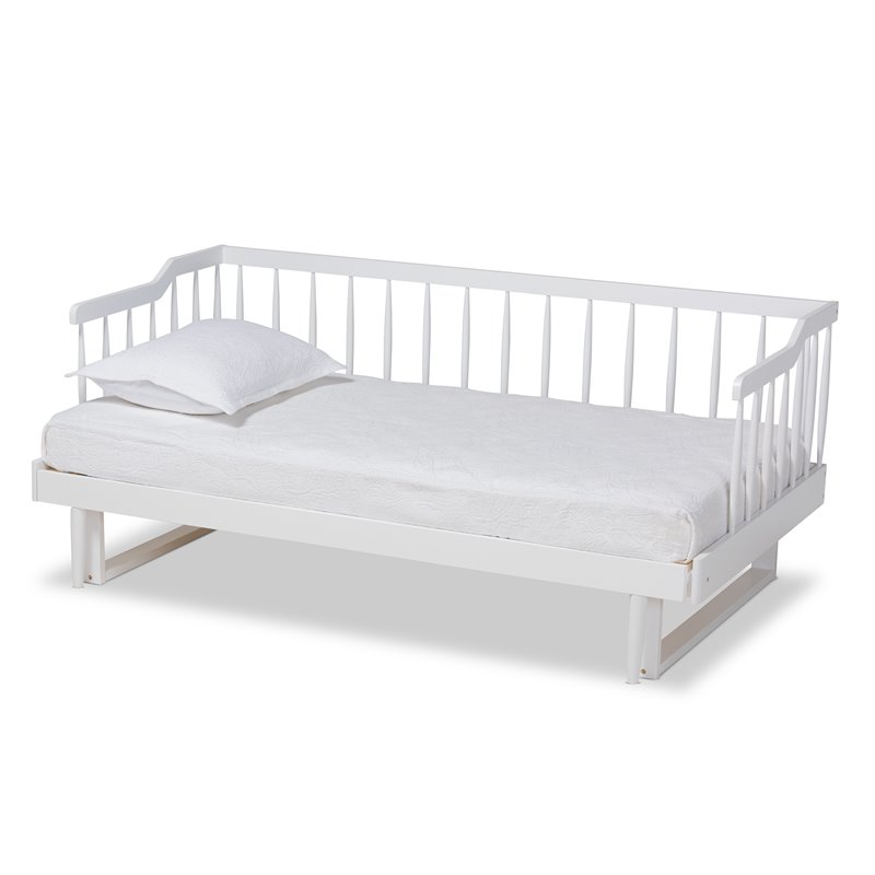 Baxton Studio Muriel White Wood Expandable Twin to King Size Spindle Daybed