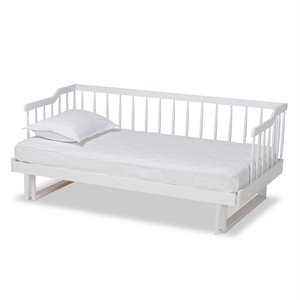Baxton Studio Muriel White Wood Expandable Twin to King Size Spindle Daybed