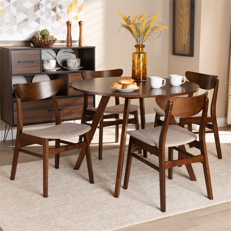 Baxton Studio Philip Beige Upholstered Wood 5-Piece Dining Set