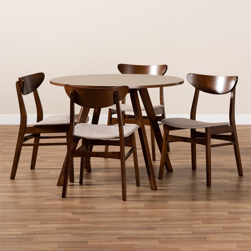 Baxton Studio Philip Beige Upholstered Wood 5-Piece Dining Set