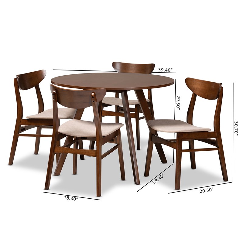 Baxton Studio Philip Beige Upholstered Wood 5-Piece Dining Set