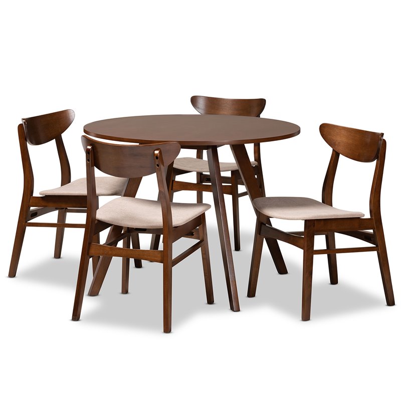 Baxton Studio Philip Beige Upholstered Wood 5-Piece Dining Set