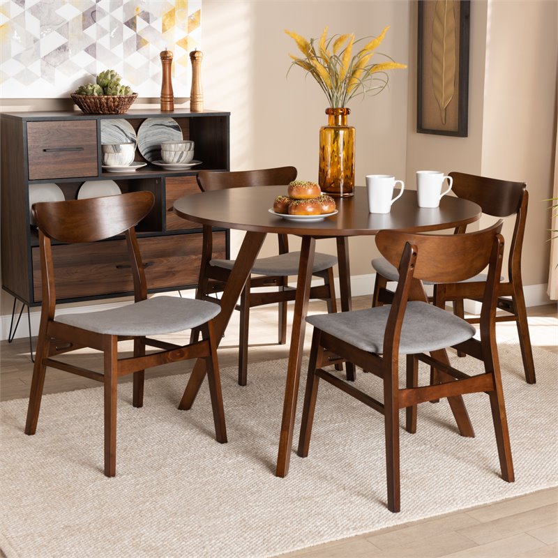 Baxton Studio Philip Gray Upholstered Wood 5-Piece Dining Set