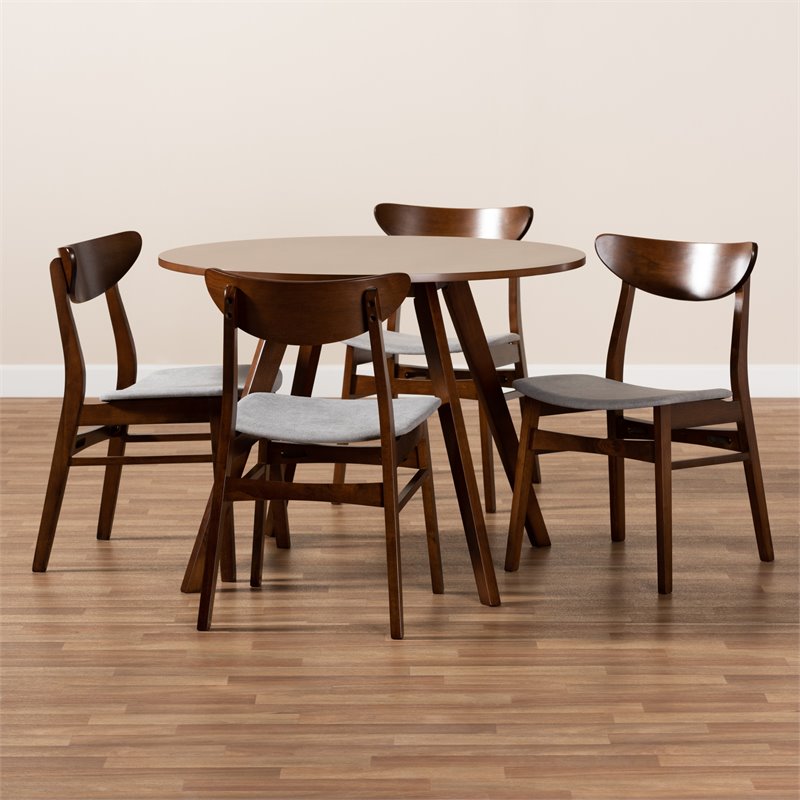 Baxton Studio Philip Gray Upholstered Wood 5-Piece Dining Set