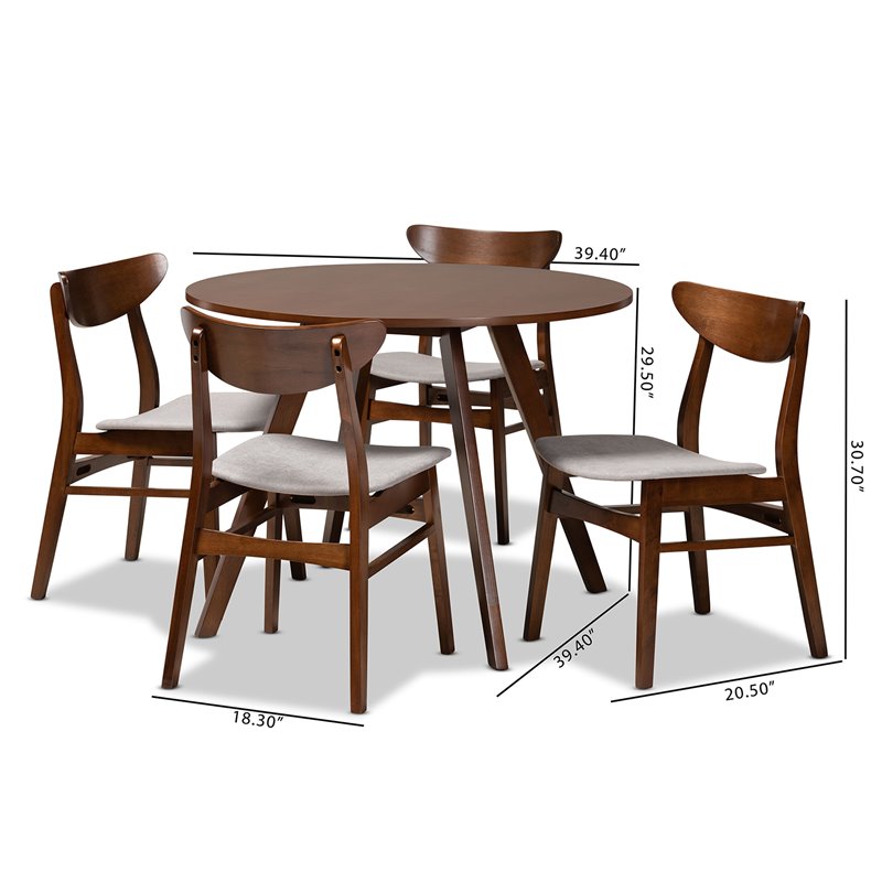 Baxton Studio Philip Gray Upholstered Wood 5-Piece Dining Set