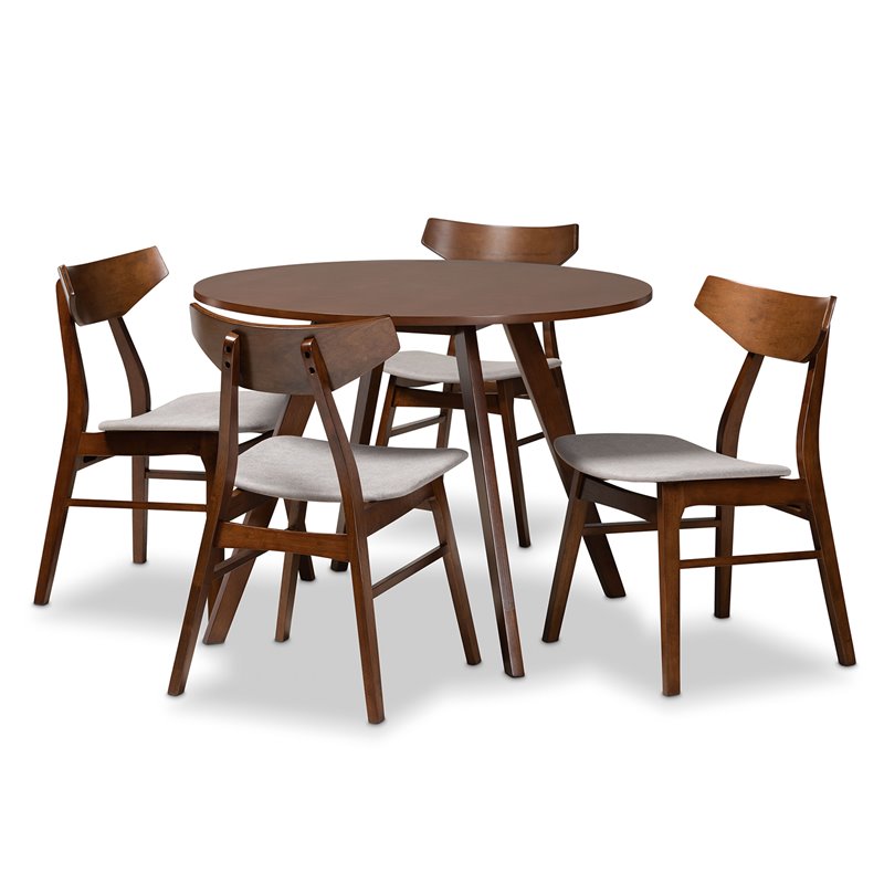 Baxton Studio Timothy Gray Upholstered Walnut Wood 5-Piece Dining Set