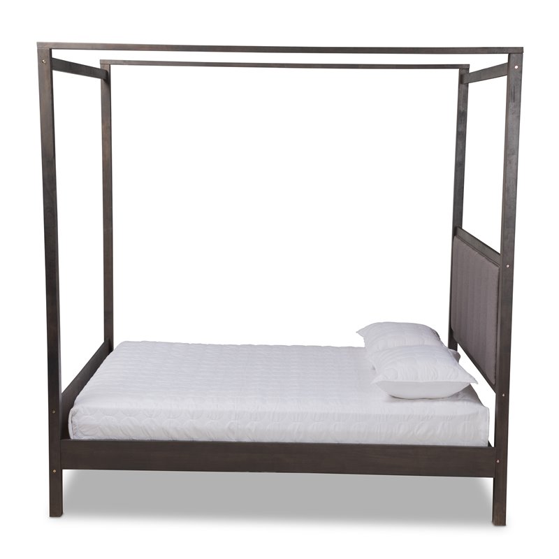 Baxton Studio Natasha Gray and Oak Finished Wood Queen Platform Canopy Bed