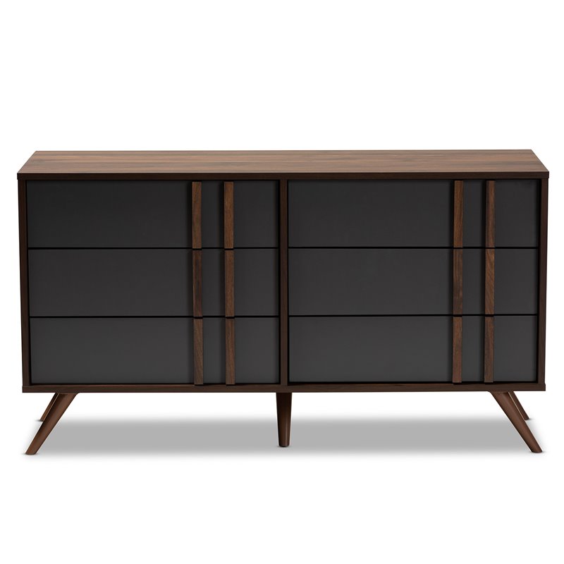 Baxton Studio Naoki Gray and Walnut Finished Wood 6-Drawer Bedroom Dresser