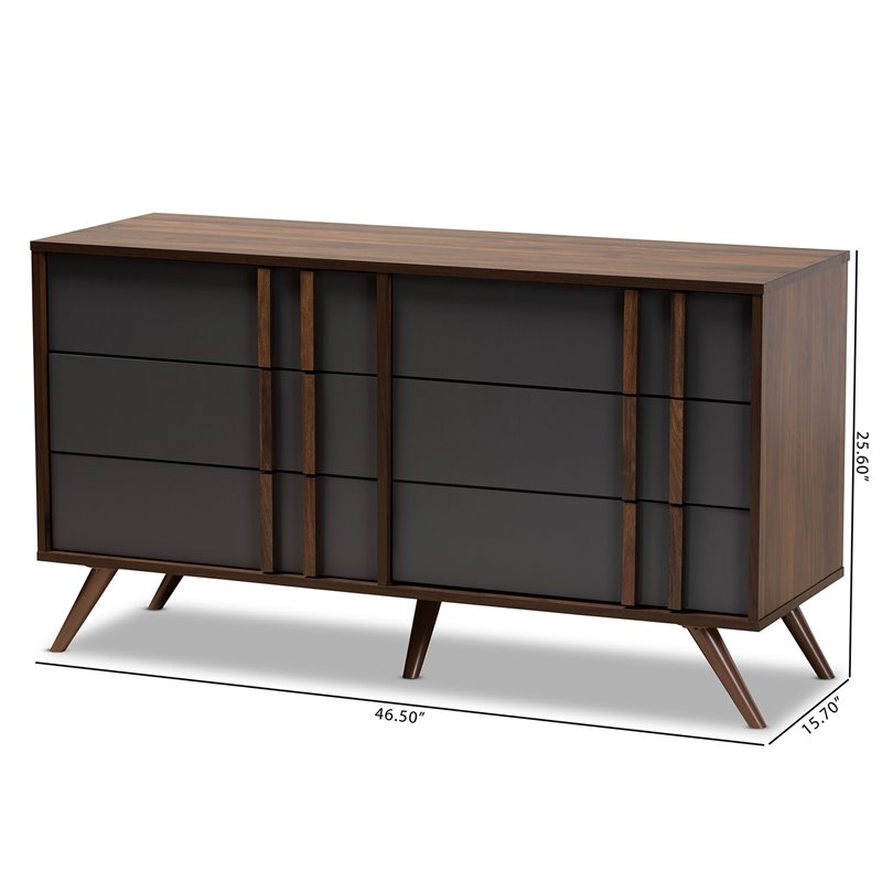 Baxton Studio Naoki Gray and Walnut Finished Wood 6-Drawer Bedroom Dresser