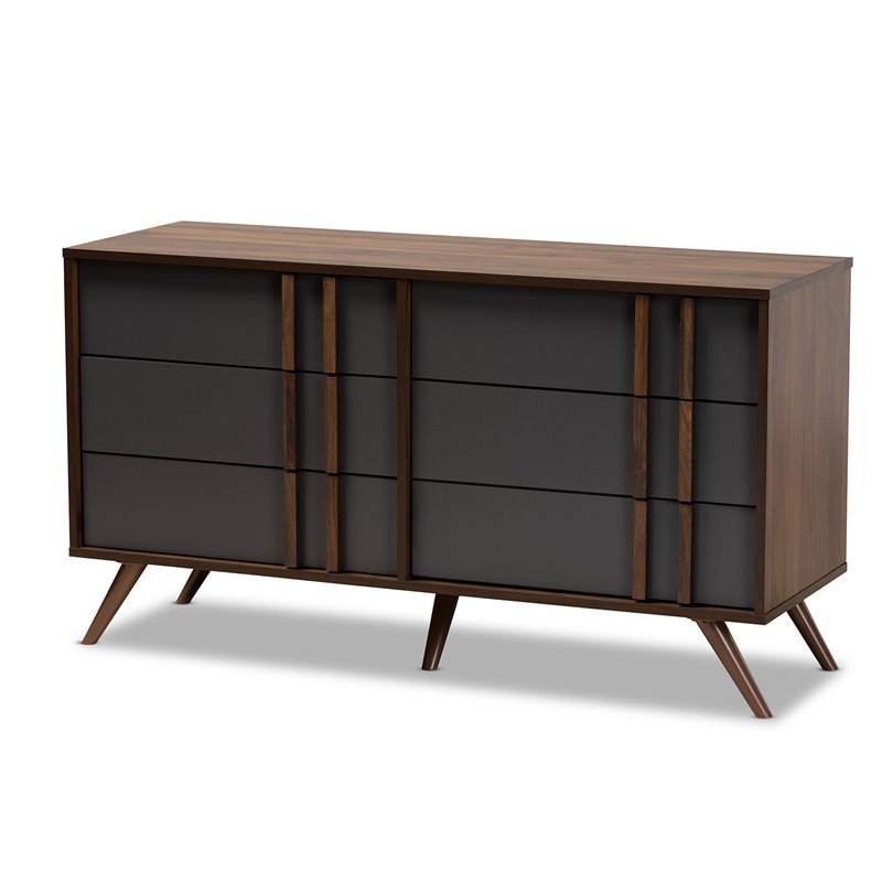Baxton Studio Naoki Gray and Walnut Finished Wood 6-Drawer Bedroom Dresser