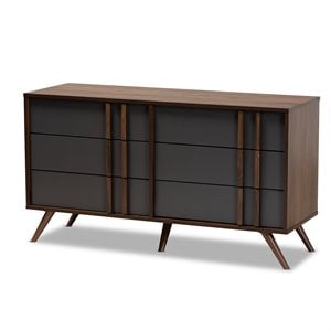 Baxton Studio Naoki Gray and Walnut Finished Wood 6-Drawer Bedroom Dresser
