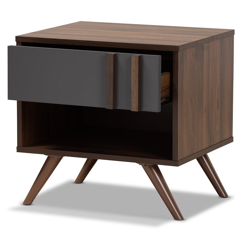 Baxton Studio Naoki Two-Tone Gray and Walnut Finished Wood 1-Drawer Nightstand