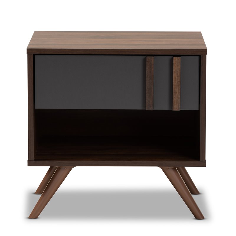 Baxton Studio Naoki Two-Tone Gray and Walnut Finished Wood 1-Drawer Nightstand