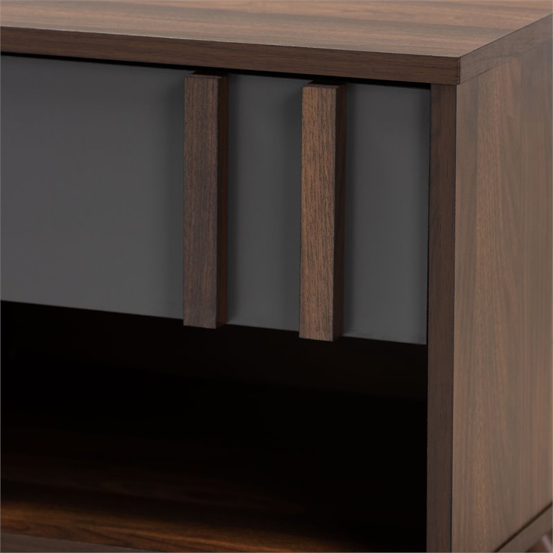 Baxton Studio Naoki Two-Tone Gray and Walnut Finished Wood 1-Drawer Nightstand