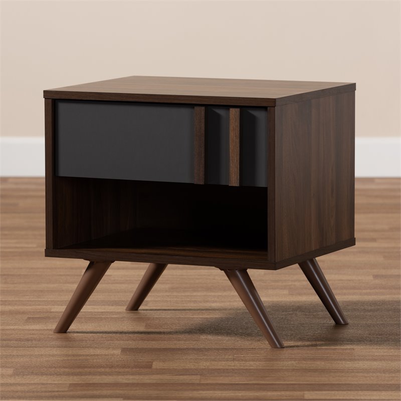 Baxton Studio Naoki Two-Tone Gray and Walnut Finished Wood 1-Drawer Nightstand