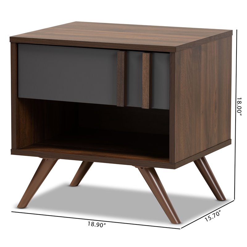 Baxton Studio Naoki Two-Tone Gray and Walnut Finished Wood 1-Drawer Nightstand
