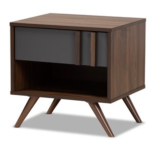 Baxton Studio Naoki Two-Tone Gray and Walnut Finished Wood 1-Drawer Nightstand