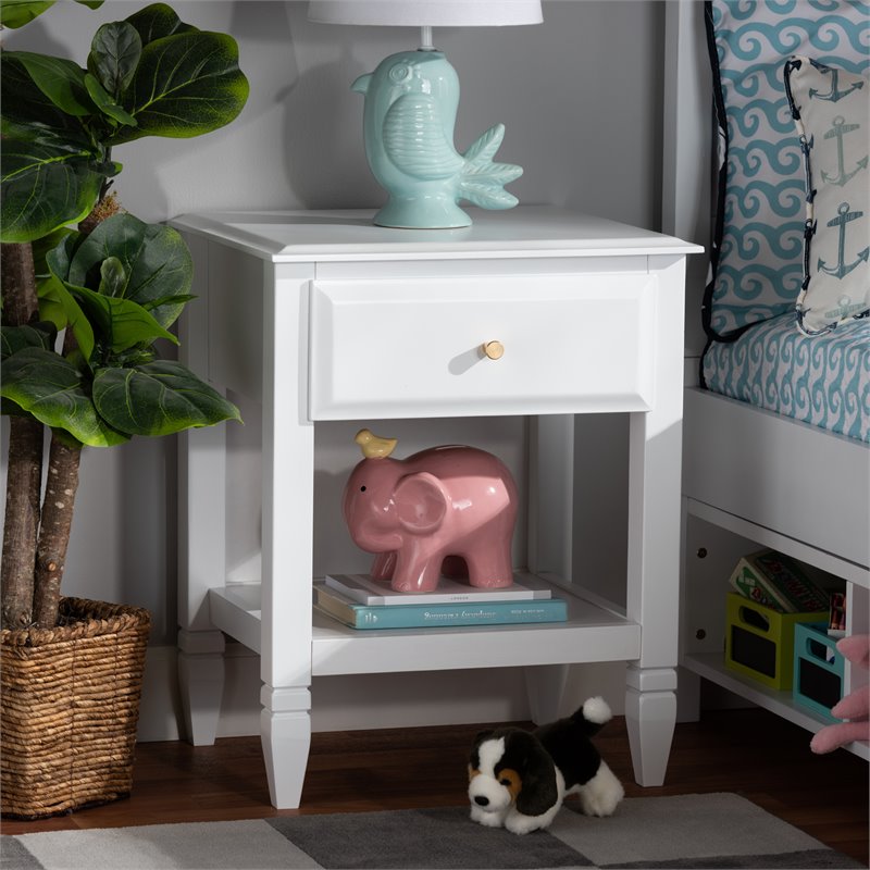 Baxton Studio Naomi White Finished Wood 1-Drawer Bedroom Nightstand