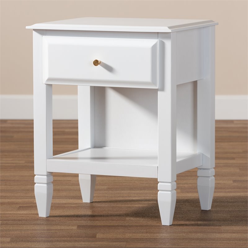 Baxton Studio Naomi White Finished Wood 1-Drawer Bedroom Nightstand