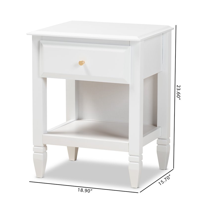Baxton Studio Naomi White Finished Wood 1-Drawer Bedroom Nightstand