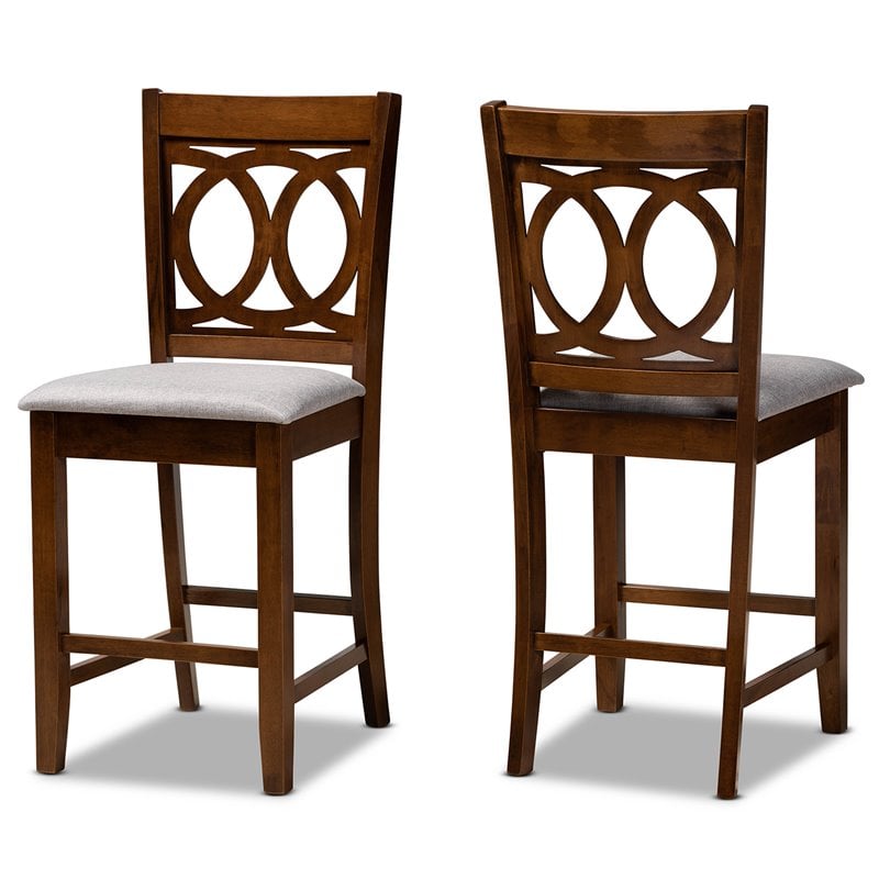 Baxton Studio Lenoir Gray Upholstered Walnut Finished Wood 2-Piece Pub Chair Set