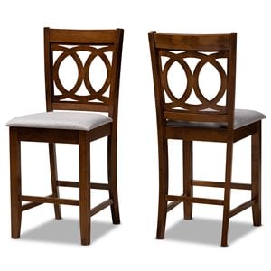 Baxton Studio Lenoir Gray Upholstered Walnut Finished Wood 2-Piece Pub Chair Set