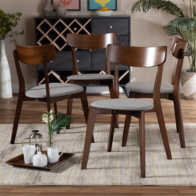 Baxton Studio Iora Light Gray Fabric Upholstered Wood 4-Piece Dining Chair Set
