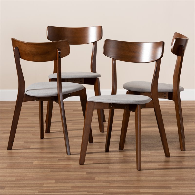 Baxton Studio Iora Light Gray Fabric Upholstered Wood 4-Piece Dining Chair Set