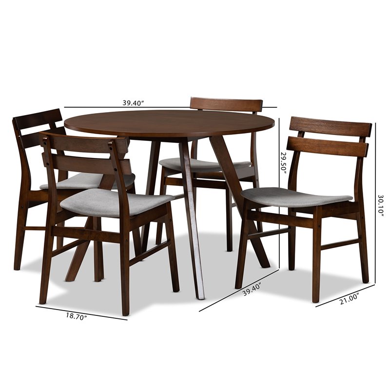 Baxton Studio Eiko Light Gray Fabric Upholstered Wood 5-Piece Dining Set