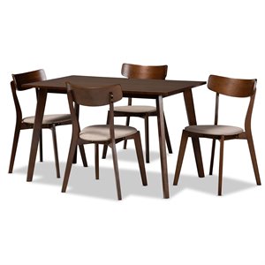 Baxton Studio Nori Light Beige Fabric Upholstered Wood 5-Piece Dining Set