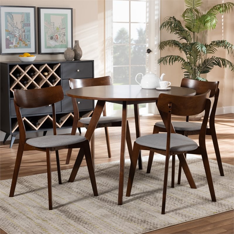 Baxton Studio Rika Light Gray Fabric Upholstered Wood 5-Piece Dining Set