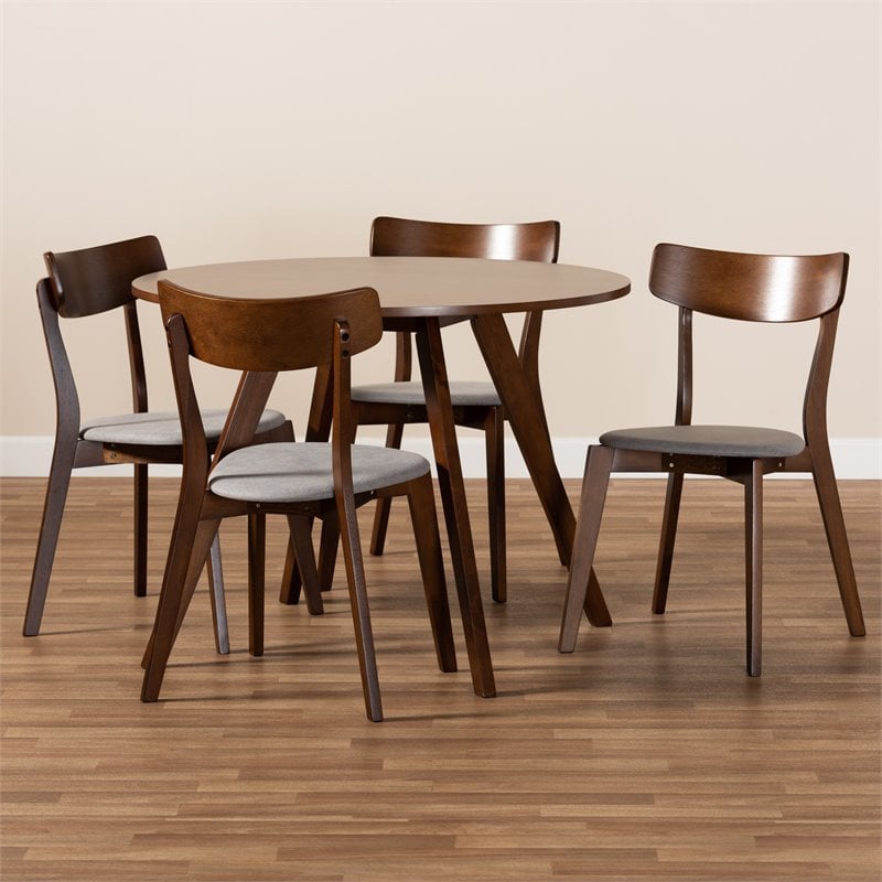 Baxton Studio Rika Light Gray Fabric Upholstered Wood 5-Piece Dining Set