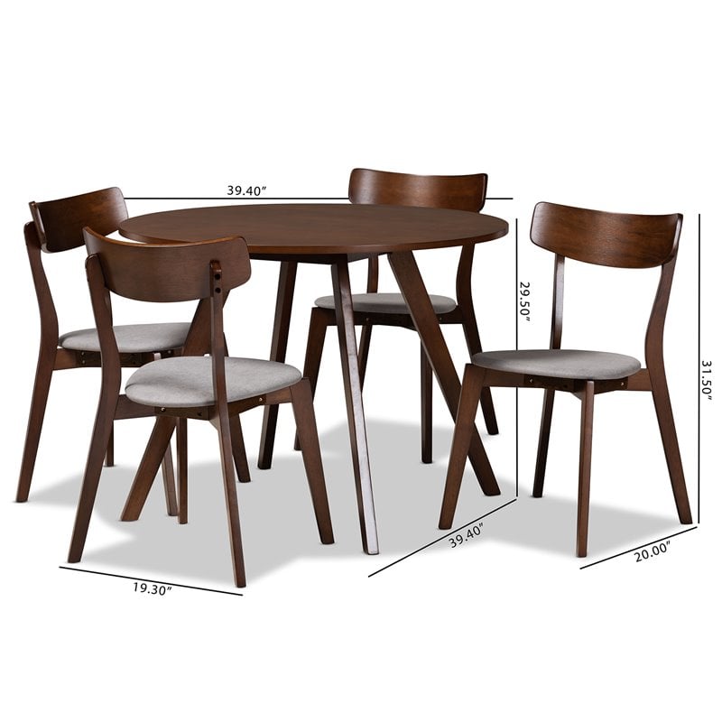 Baxton Studio Rika Light Gray Fabric Upholstered Wood 5-Piece Dining Set