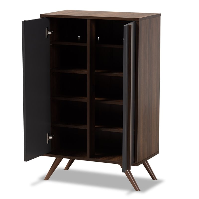 Baxton Studio Naoki Two-Tone Gray and Walnut Finished Wood 2-Door Shoe Cabinet