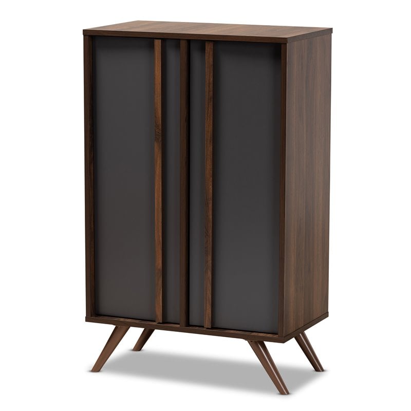 Baxton Studio Naoki Two-Tone Gray and Walnut Finished Wood 2-Door Shoe Cabinet