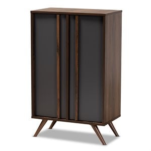 Baxton Studio Naoki Two-Tone Gray and Walnut Finished Wood 2-Door Shoe Cabinet