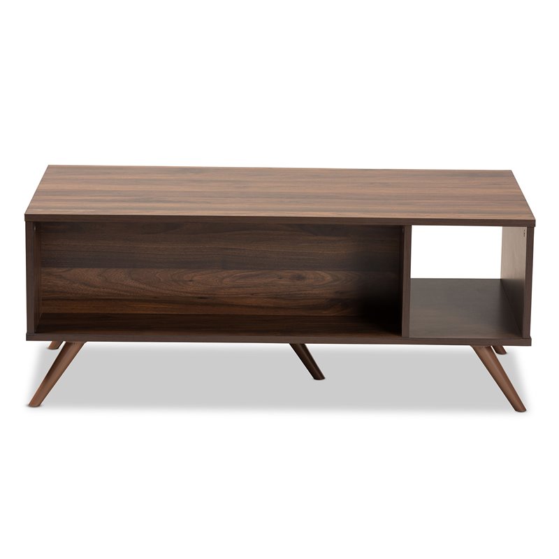 Baxton Studio Naoki Two-Tone Gray and Walnut Finished Wood 1-Drawer Coffee Table
