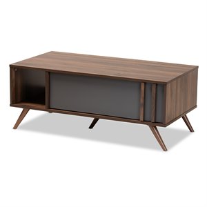 Baxton Studio Naoki Two-Tone Gray and Walnut Finished Wood 1-Drawer Coffee Table